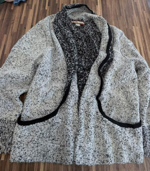 Tudor Court Haband Womens Black White Marled Knit Open Front Shawl Cardigan